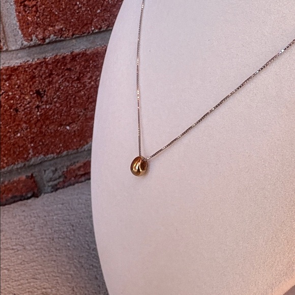 925 Sterling Silver Box Chain Gold Teardrop Pendant 16” 18” Necklace Italy - Picture 3 of 10